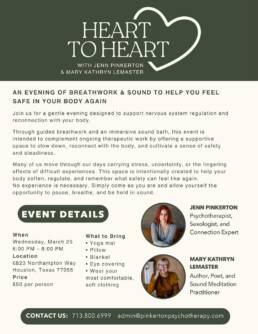 Join us for the Heart to Heart Breathwork Experience on Wednesday, March 25 from 6–8 PM for an e