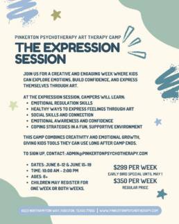 We are excited to introduce Expression Session, our summer art therapy camp for kids ages 6 and